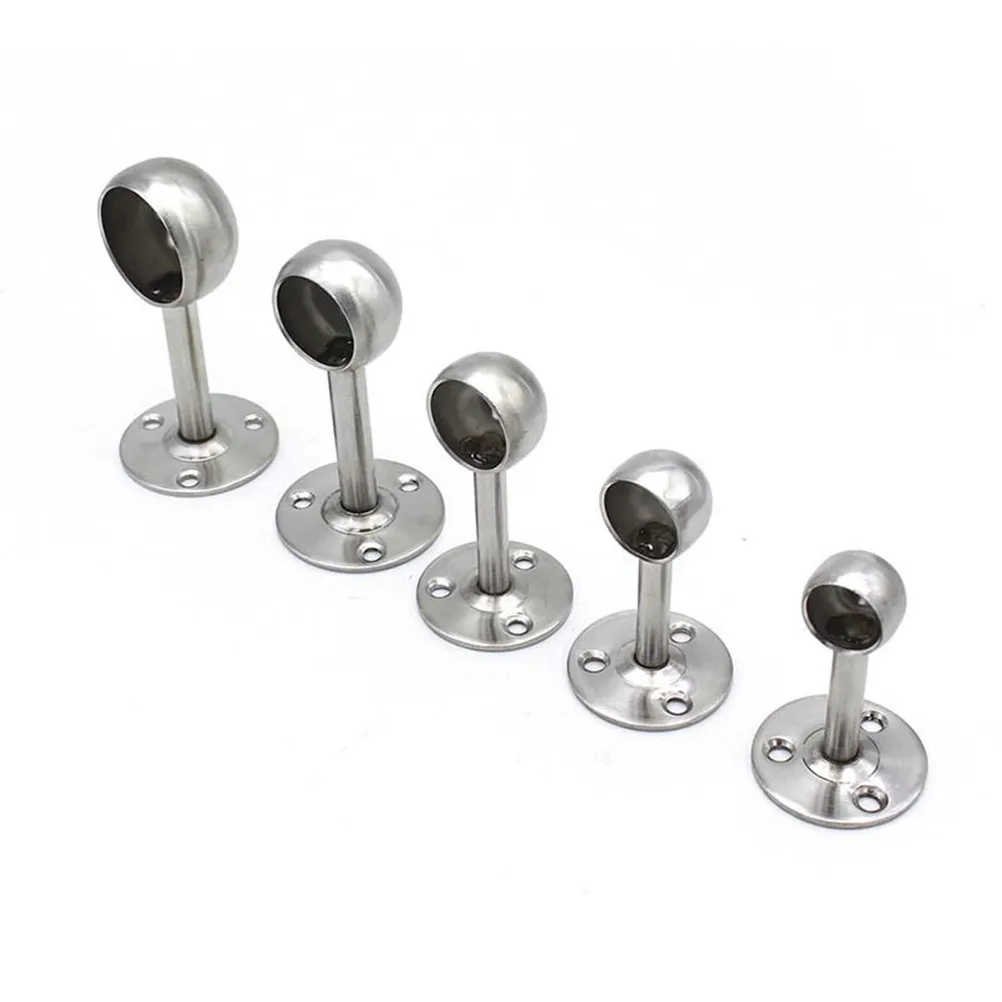2Set Stainless Steel Closet Pole Socket Round Rod Flanges Rustproof Heavy Duty for Curtains Drapes Divider Silver Diameter 25Mm