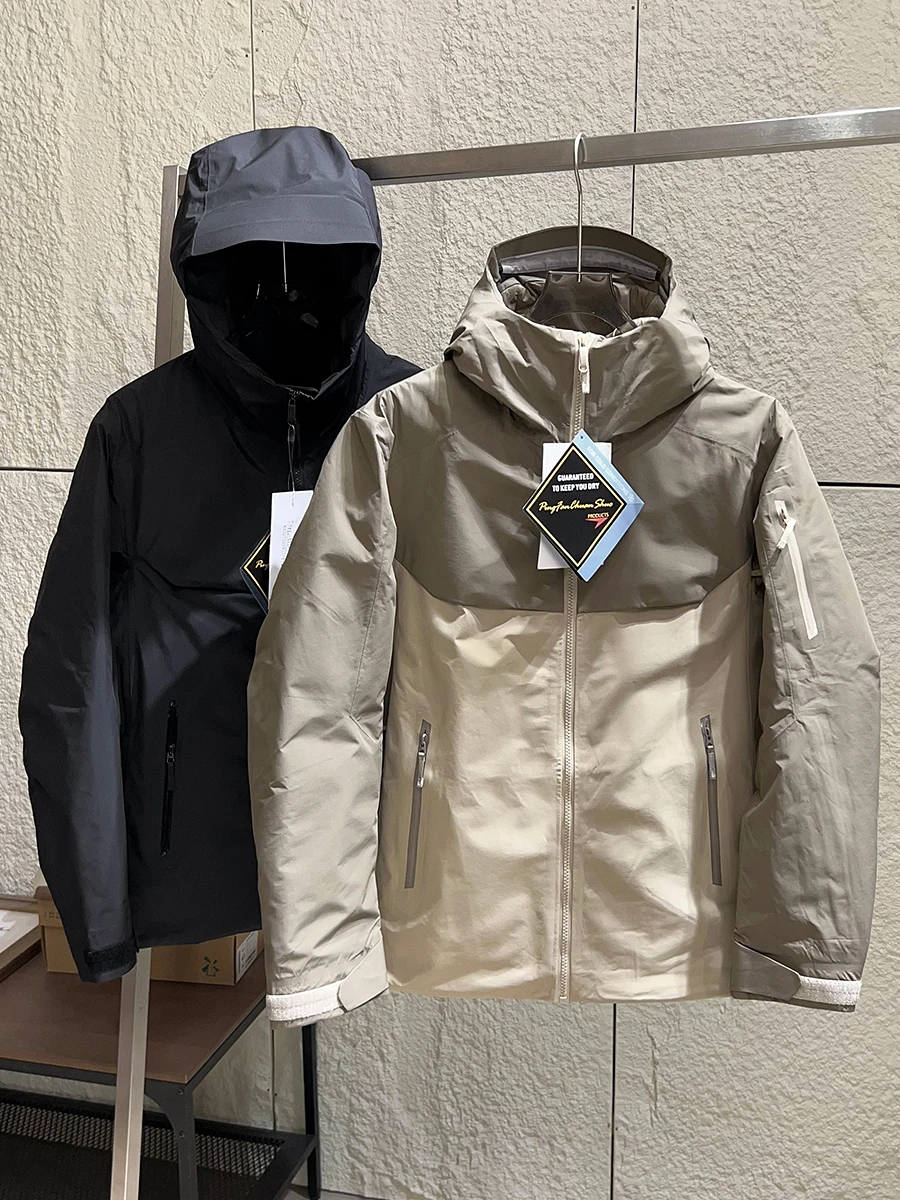 

High-End Men's down Jacket Outdoor Windproof Waterproof White Duck down Hooded Warmth Regular Fit Zipper Closure Long Sleeve