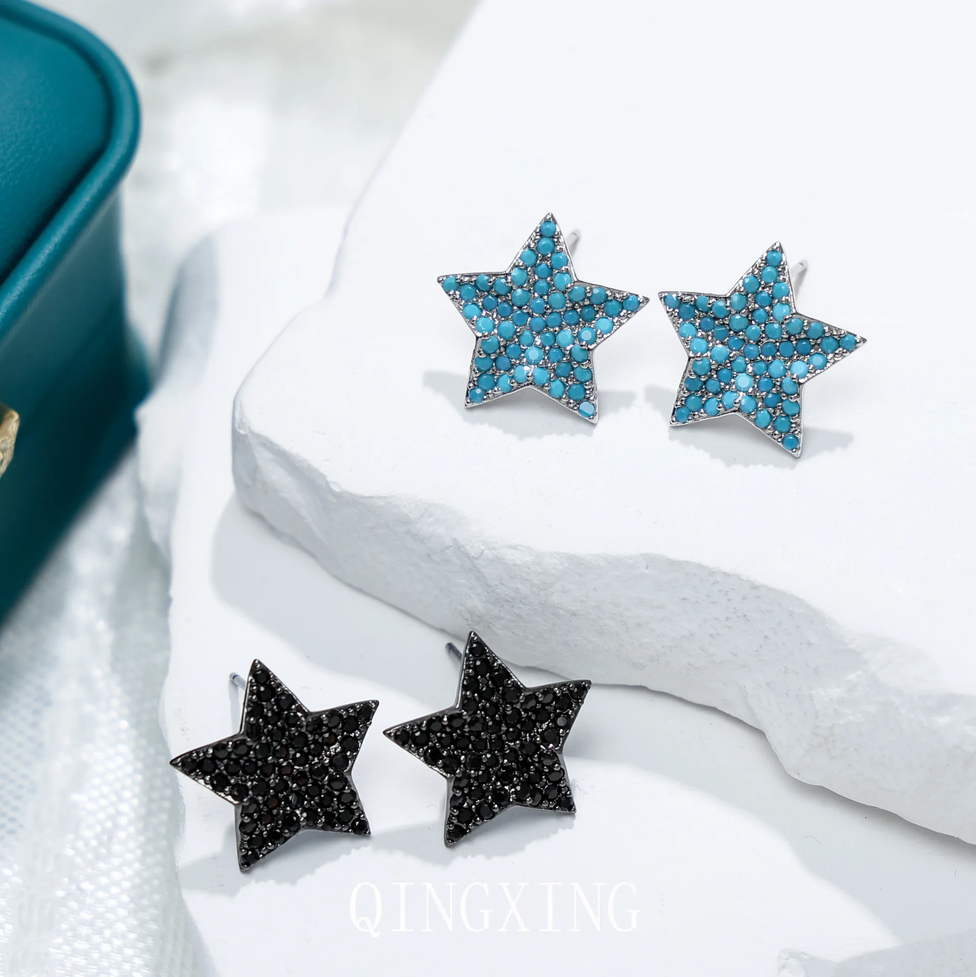 

Turquoise Black Star Stud Earrings Pave Crystal Geometric Trendy Jewelry Women's Daily Party Wedding Anniversary Gift