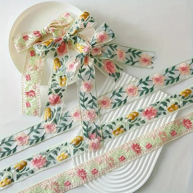 

1 ярд ленты с цветочной вышивкой, кружево ручной работы, одежда «сделай сам», кружевная ткань, аксессуары, ширина 4,6 см