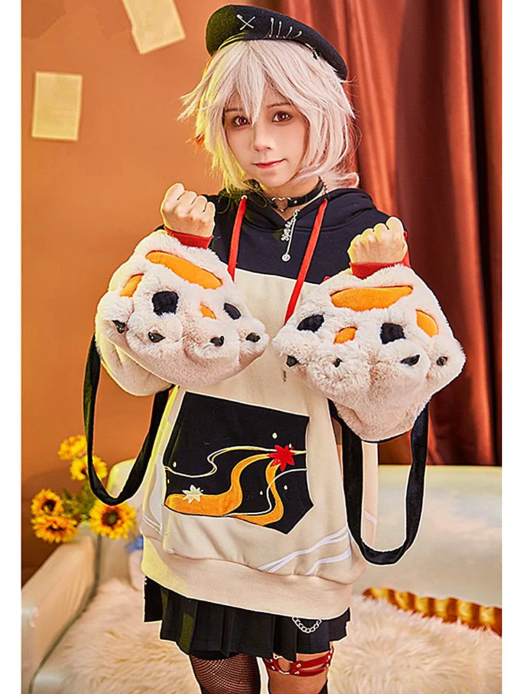 Genshin Impact Kaedehara Kazuha Cosplay Costume Anime Women Autumn and Winter Coat Animal Claw Furry Sweater for 2022 Sizes S-XL