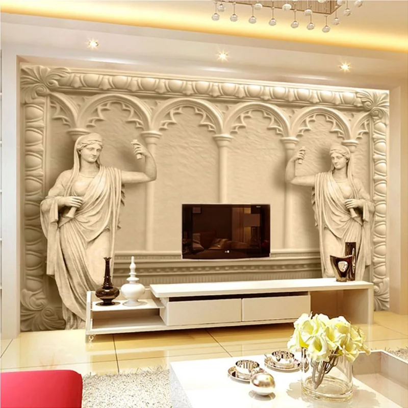 Custom Photo Wallpaper European Style 3D Stereo Relief Roman Pillar Sculpture Wall Murals Living Room TV Backdrop Decoration