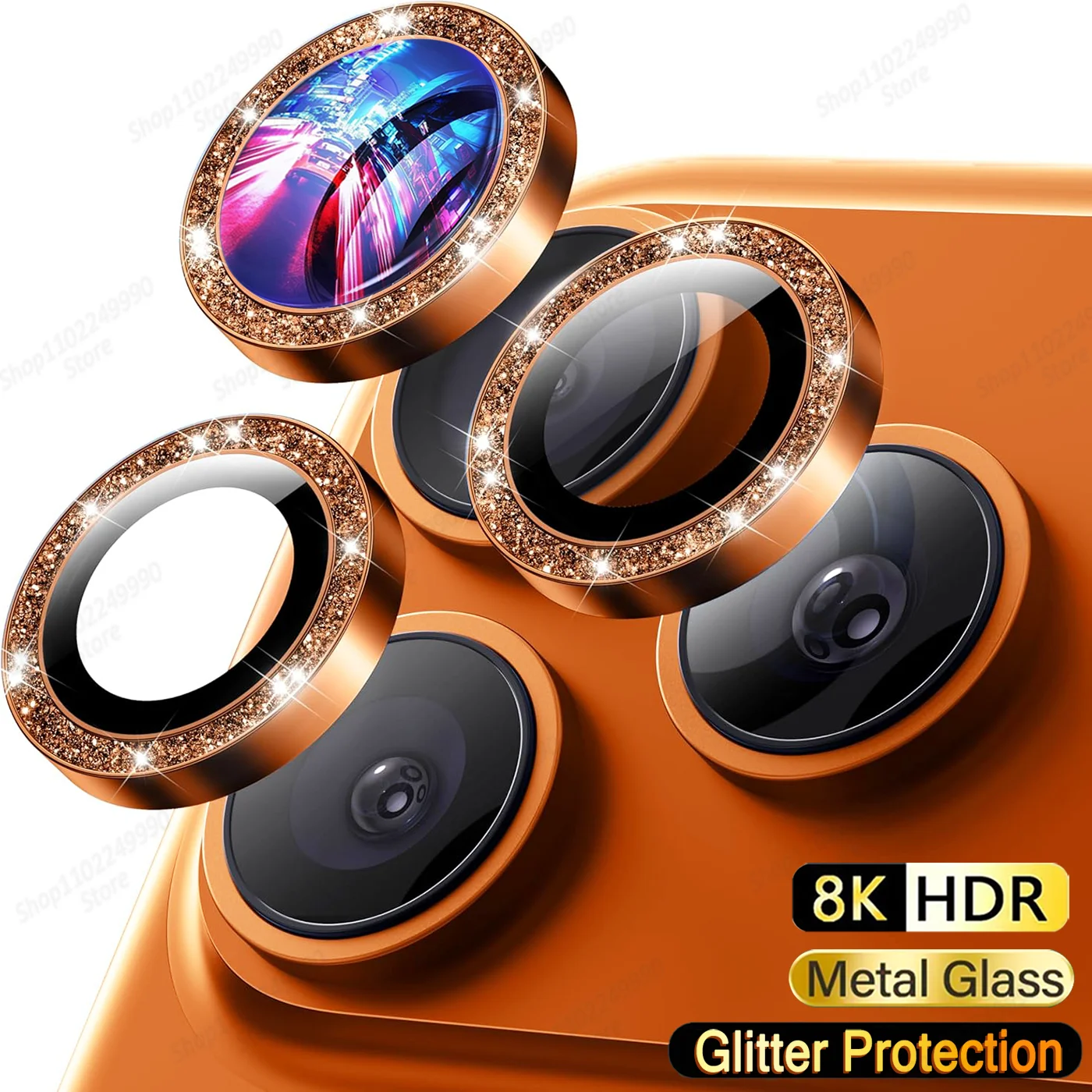 

Glitter Diamond Camera Lens Protector Glass For iPhone 17 Pro Max Air 14 15 Plus 13 12 16 Pro Max Metal Ring Lens Tempered Glass