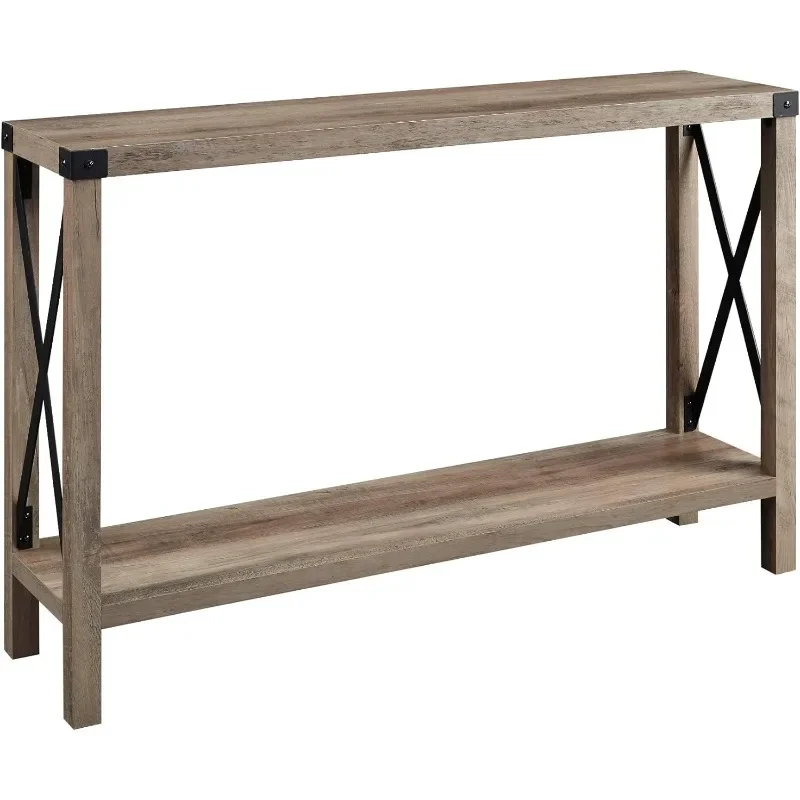 Modern Farmhouse Metal X Entry Table, 46 Inch, Grey