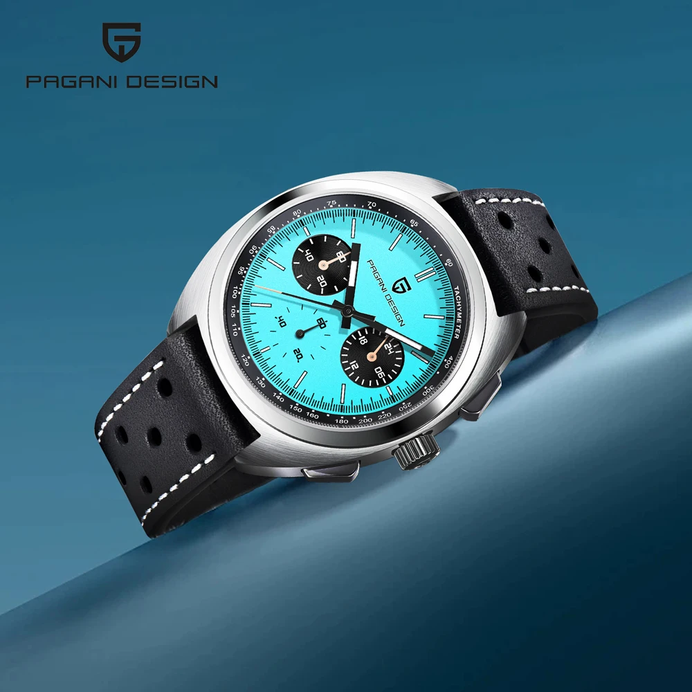 PAGANI DESIGN Watches Bright Blue Luxury Quartz Watches For Men Stainless Steel Sapphire Crystal 2025 New Waterproof Chronograph