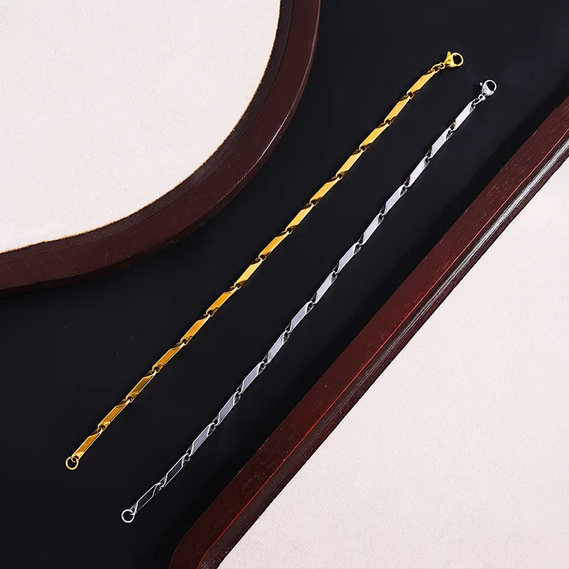 Mens Geometric Rhombus Chain Bracelet,Casual Stainless Steel Metal Links Wristband, Length Adjustable
