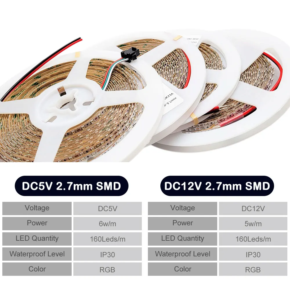 WS2812B 2.7mm Ultra Narrow LED Strip DC5V DV12V WS2812 Dream Color Individually Addressable 160Leds/m 2020SMD Samrt Pixel Light