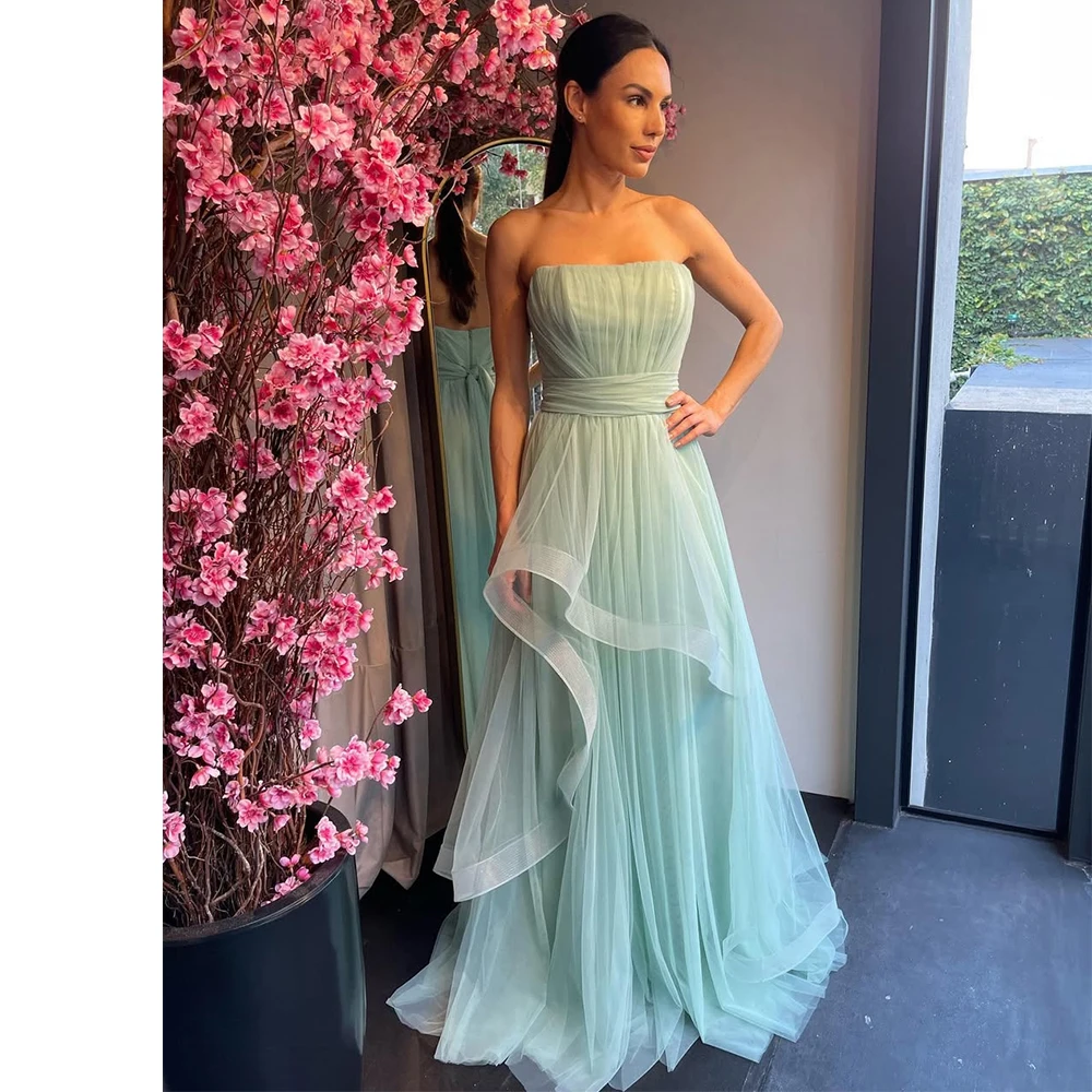 

Вечерние платья трапециевидной формы Bowith, платья для выпускного вечера без бретелек длиной до пола, без рукавов, элегантные вечерние платья из тюля