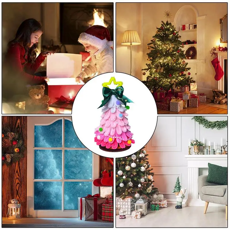 Artisanat d'arbre de Noël pour enfants, décorations de dessus de table avec lumières, ornements d'arbre pour tout-petits, bricolage fait à la main, décoration d'intérieur