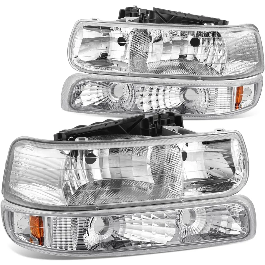 

OE Style Headlights with Integrated Bumper Lights for 9902 Chey Silverado 1500 2500 Trucks Chrome Clear Amber Finish Enhanced V