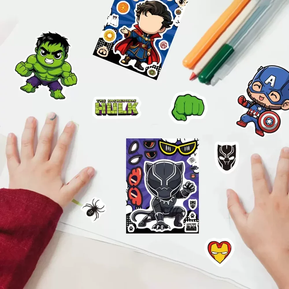 8/16 листов Marvel супергерои Мстители Make-a-Face головоломка наклейка DIY ноутбук Чемодан скейтборд граффити наклейки для подарка