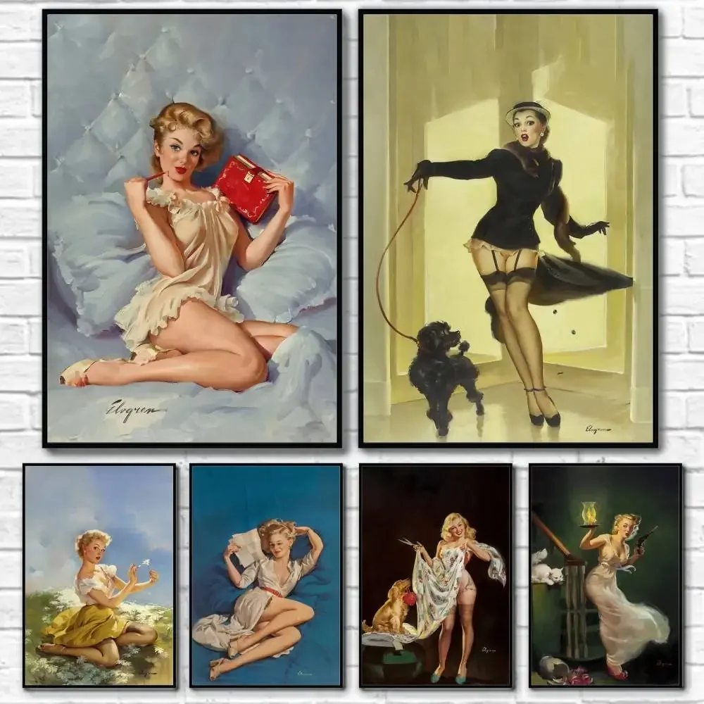 خمر الفن جيل Elvgren المشارك المياه برهان ورقة طباعة غرفة ملصقات ديكور لتزيين الغرف الفن الجدار الديكور غرفة نوم غرفة المعيشة