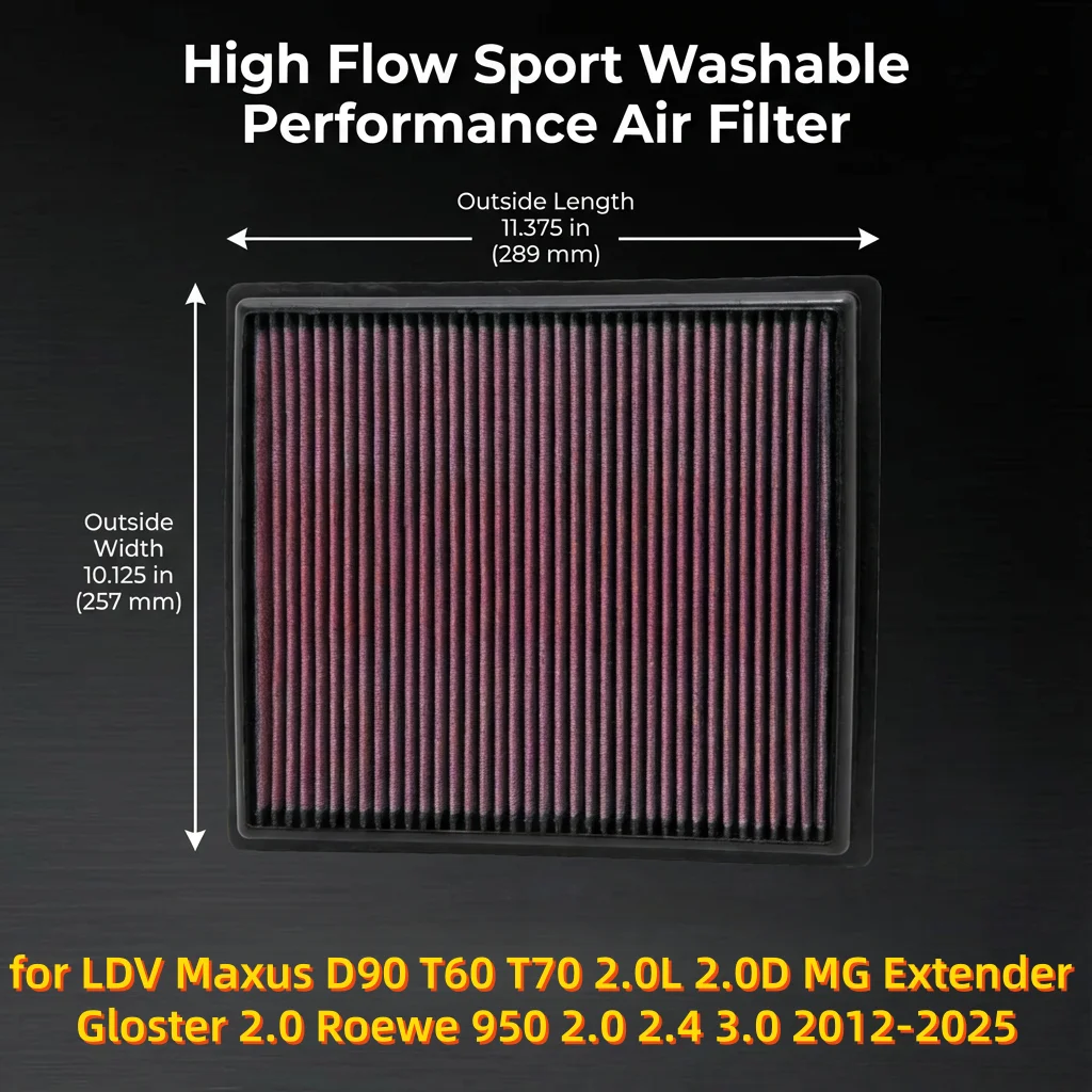 

Спортивный воздушный фильтр с высокой пропускной способностью для LDV Maxus D90 T60 T70 2.0L 2.0D, MG Extender Gloster 2.0, Roewe 950 2.0 2.4 3.0 2012-2025, 33-2442