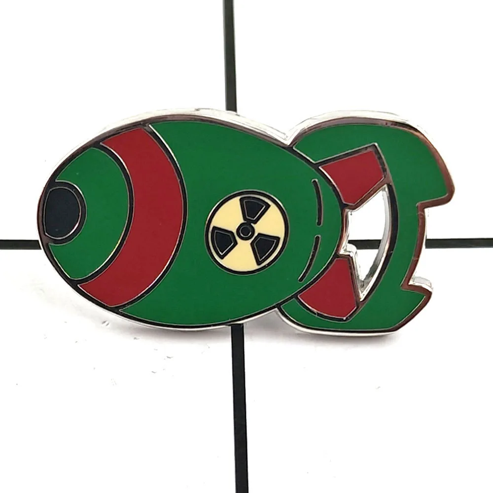 Cartoon Nuclear Missile Logo Brooch Military Wind Enamel Pin Nuclear Radiation Clover Metal Pin Game Peripheral Accessories Gift