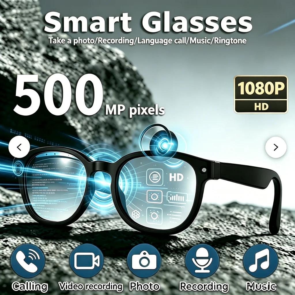 AI Smart Glasses, High-Definition Video Recording, Voice Calling and Music Functions, Suitable for Travel and Outdoor Activities