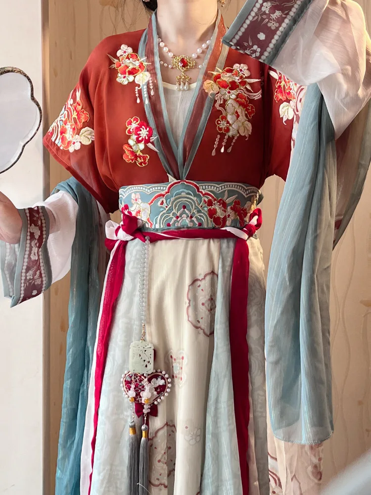 Женское традиционное платье Hanfu с вышивкой, женский костюм ханьфу для карнавала и Хэллоуина, костюм старинной королевы, набор Красного ханьфу