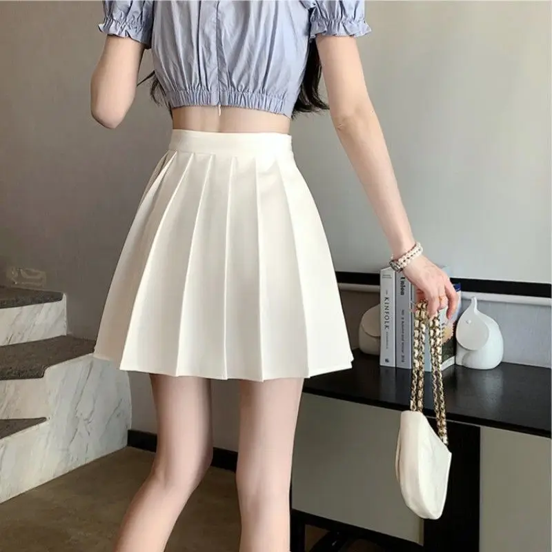 Summer Women Sexy Asymmetrical High Waist Pleated Tennis Skirt Y2K Casual Kawaii Sweet Chic Black White A-line Mini Skirts Falda