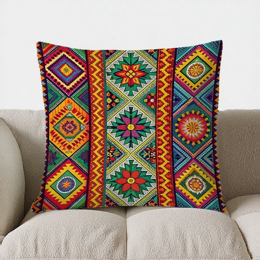 Colorful Geometric Pattern Double-sided Printed pillow cover Short plush Suitable living rooms bedrooms sofa throw cushion cover