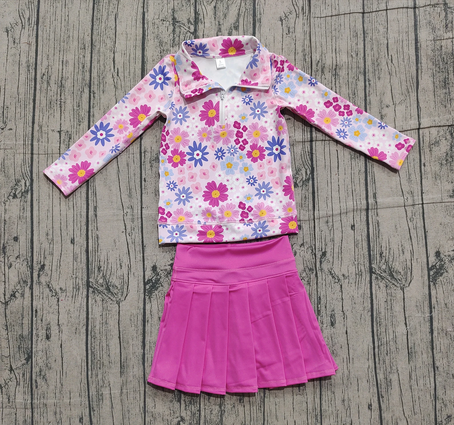 Z1031-09 GLD1418 أطفال بنات الزي بلوزة طويلة الأكمام مع تنورة مجموعة ملابس اليوغا للأطفال #1