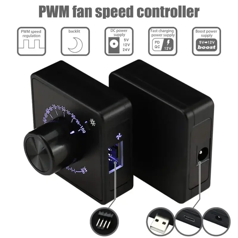 1/2/3 قطعة محافظ المروحة سرعة تحكم PD QC شحن سريع USB TYPE-C DC5521 24/12/5 فولت لتقوم بها بنفسك مبرد تبريد المياه