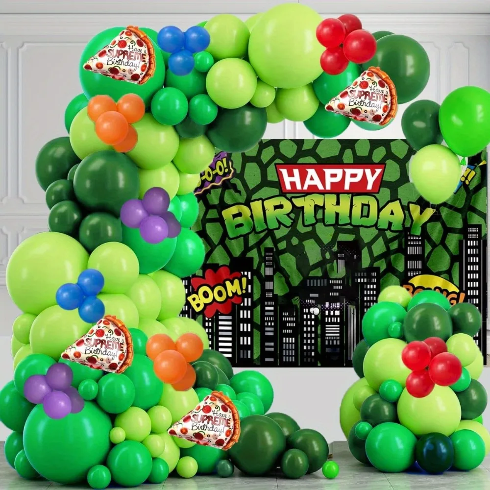 154pcs Super Turtle Balloon Set Turtle Party Jungle Green Latex Balloon Electronic Game Cartoon Birthday Party Decoration