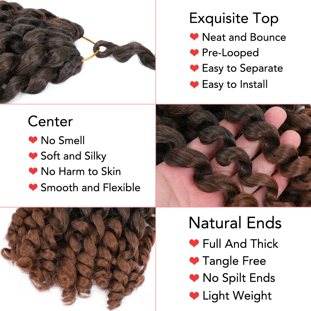 8 Inch Jamaican Bounce Crochet Hair Jumpy Wand Curl Crochet Hair Synthetic Braiding Hair Extensions Ombre Brown Curly Twist Hair