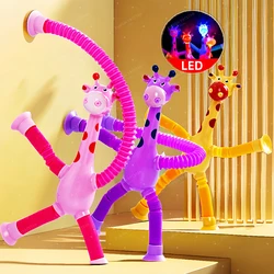 Creative Suction Cup Giraffe luminous Squeeze Toy Changeable Cartoon Telescopic Tube for Kids Decompression Toys Puzzle Pop Tube