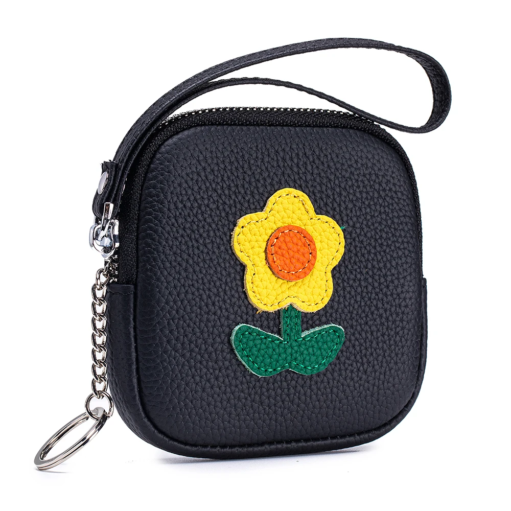 

Fashion Wallet for Women Genuine Leather Keychain Small Wallets Kids Cartoon Sunflower Mini Change Purses Christmas Gift 2025