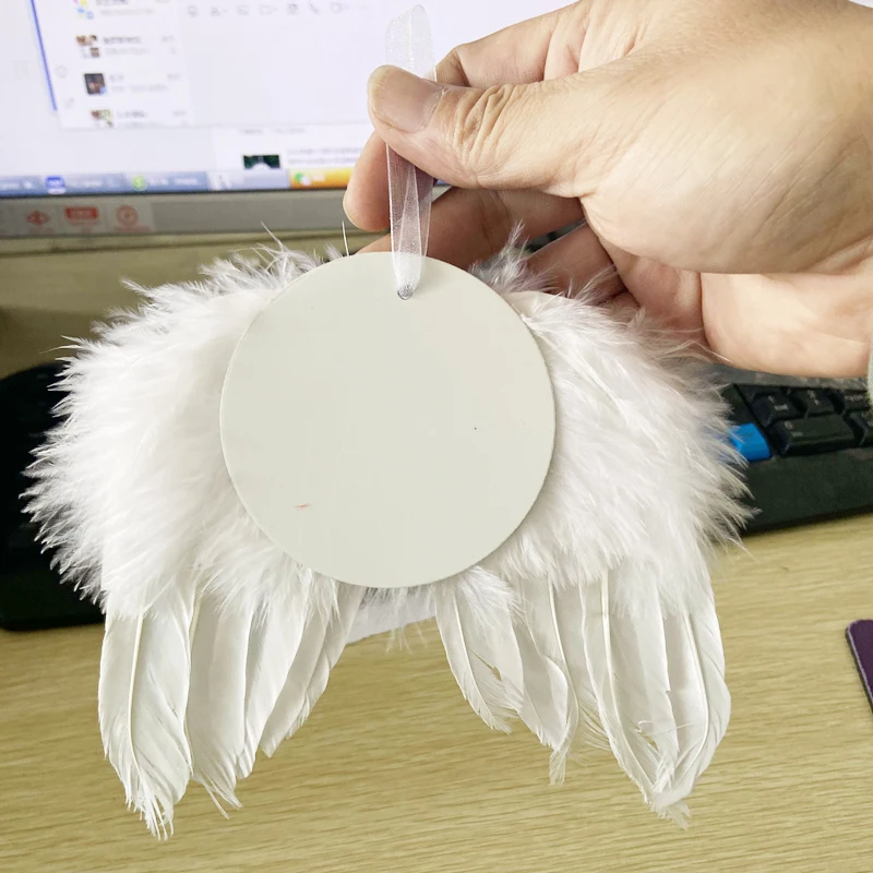 Free Shipping 20pcs/Lot New Aluminum Ornaments with Angel Wing Sublimation Angel Wing Ornament for Christmas Decoration