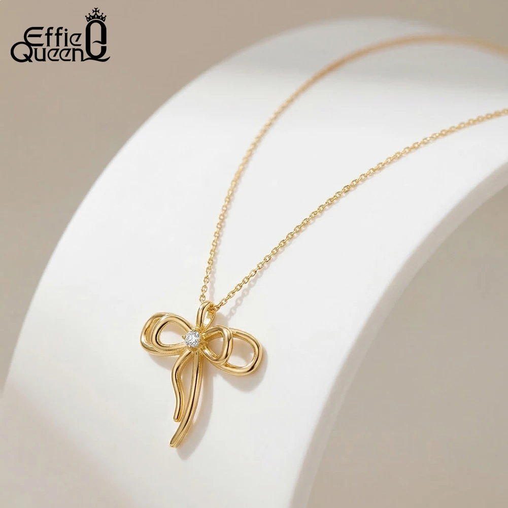

Effie Queen 925 Sterling Silver Bowknot Necklace Fashion Aesthetic Zircon Bow Pendant Choker Jewelry Daily Accessories SAPN63