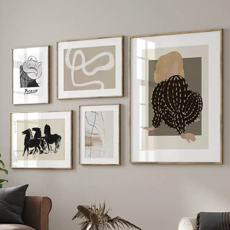 Abstract Dress Women Vintage Posters And Prints Horse Line Body Wall Art Picasso Girl Canvas Painting Living Room Home Decor