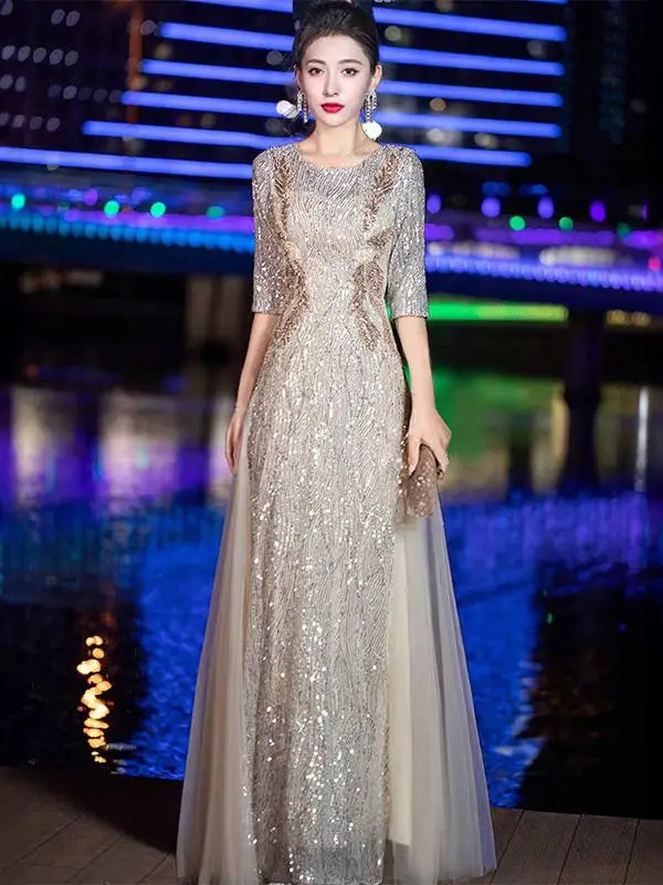 

Ele Evening Gown Women's Long Dr Faionable Mid-Waist Floor-Length Polyester Performance Dr for Wedding Par Perf...