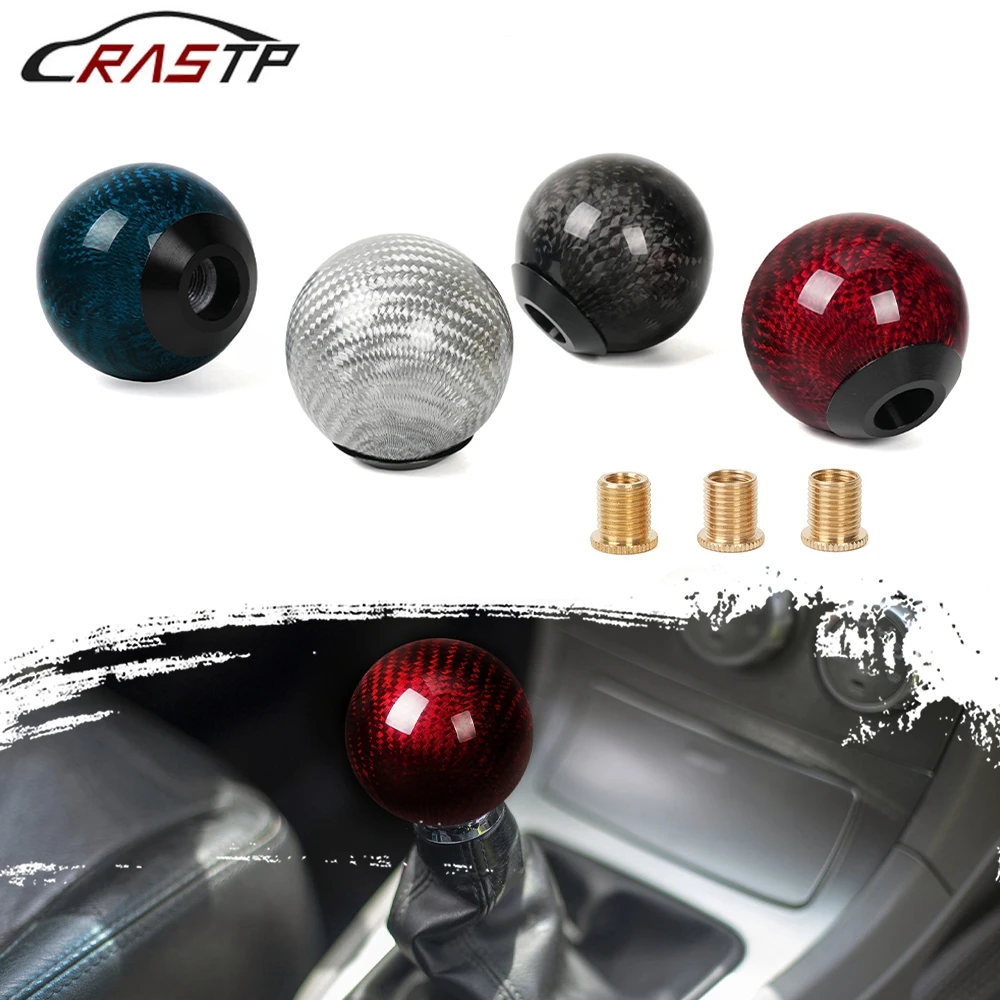 RASTP-Real Carbon Fiber Gear Shift Knob Round Ball Manual Transmission Shifter Lever Knob Car Modification Handle Knob SFN031