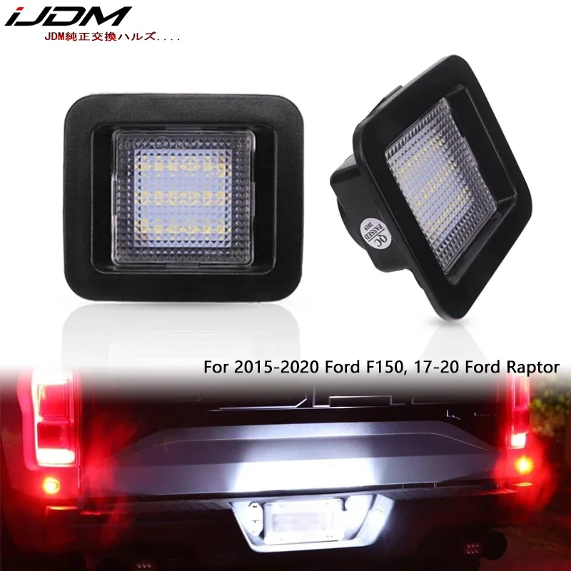 iJDM Xenon White LED OEM-Fit 3W Full LED License Plate Light Assemblies For 2015-2020 Ford F150, For 2017-2020 Ford Raptor T10