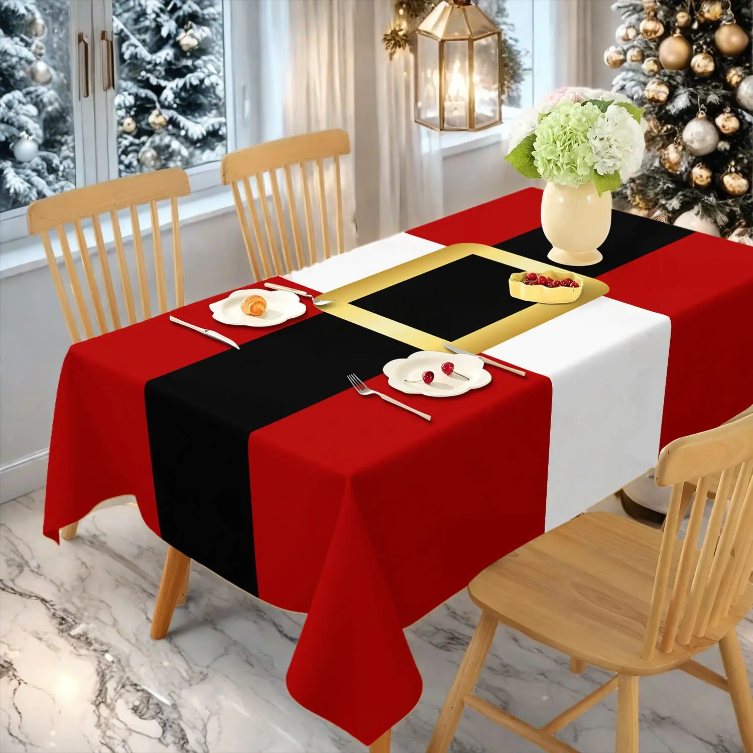 2026 panos de mesa de natal árvore de natal vermelha impressa à prova d' água oilproof para casa ornamento natal ano novo decoração de natal