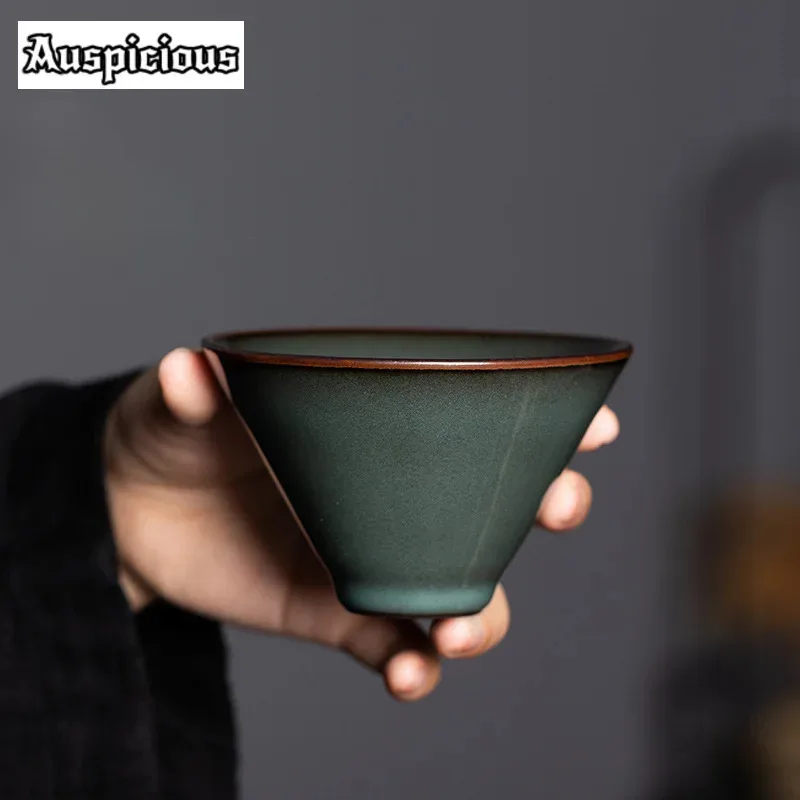 

170ml Longquan Celadon Teacup Handmade Iron Body Master Cup Cone Hat Meditation Cup Puer Tea Bowl Chazhan Kung Fu Teaware Gifts