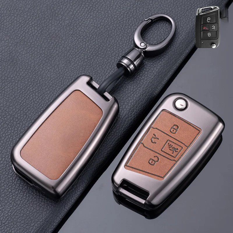 Zinc Alloy for Volkswagen VW Golf 7 ALLTRACK MK7 Tiguan Ateca Leon FR 2 Ibiza Skoda Octavia 4 Button Flip Car Key Case Cover Fob