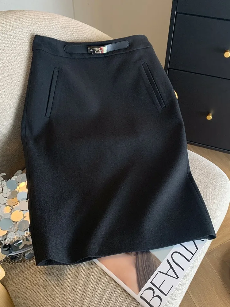 

Ele Korean Sle High Waist Slimming A-Line Skirt Suit Simple Design Summer Commute Women's Skirt Prevents Exposure