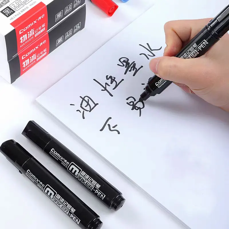

12pcs Black Marker Pen Oil-based Waterproof Oil-proof and Non-fading Marker Pen Large Head Thick Tip Marker Pens School Supplies
