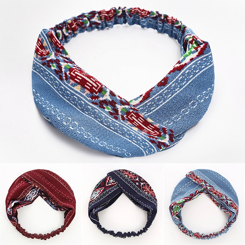 

Повязка на голову женская с цветочным принтом, модный винтажный шифоновый головной убор с узлом в стиле ретро, аксессуары для волос