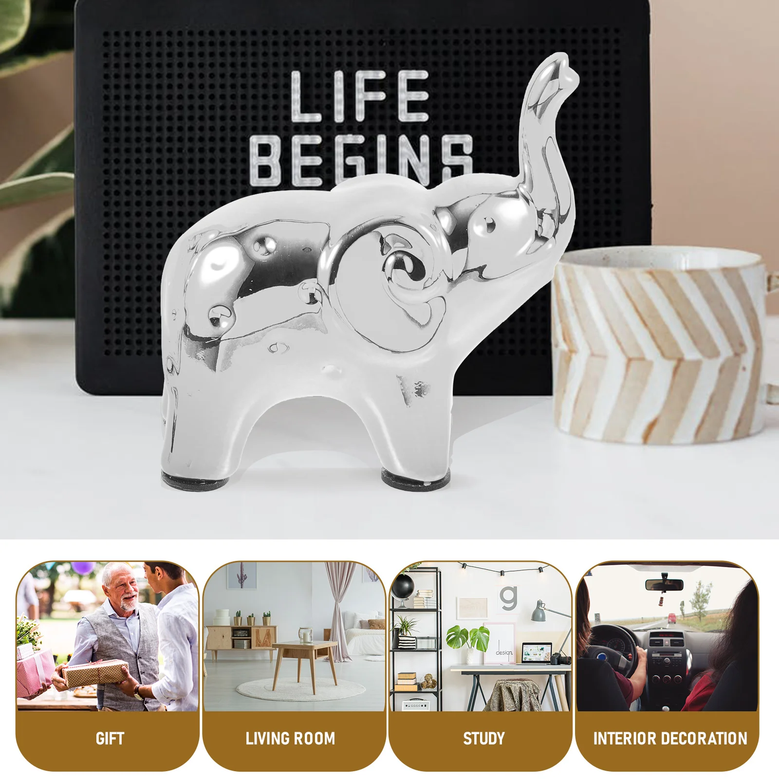 

2Pcs Creative Ceramic Elephant Decor Desktop Statue Home Office Supplies Lovely Gift Elephant Figurine Home Decor