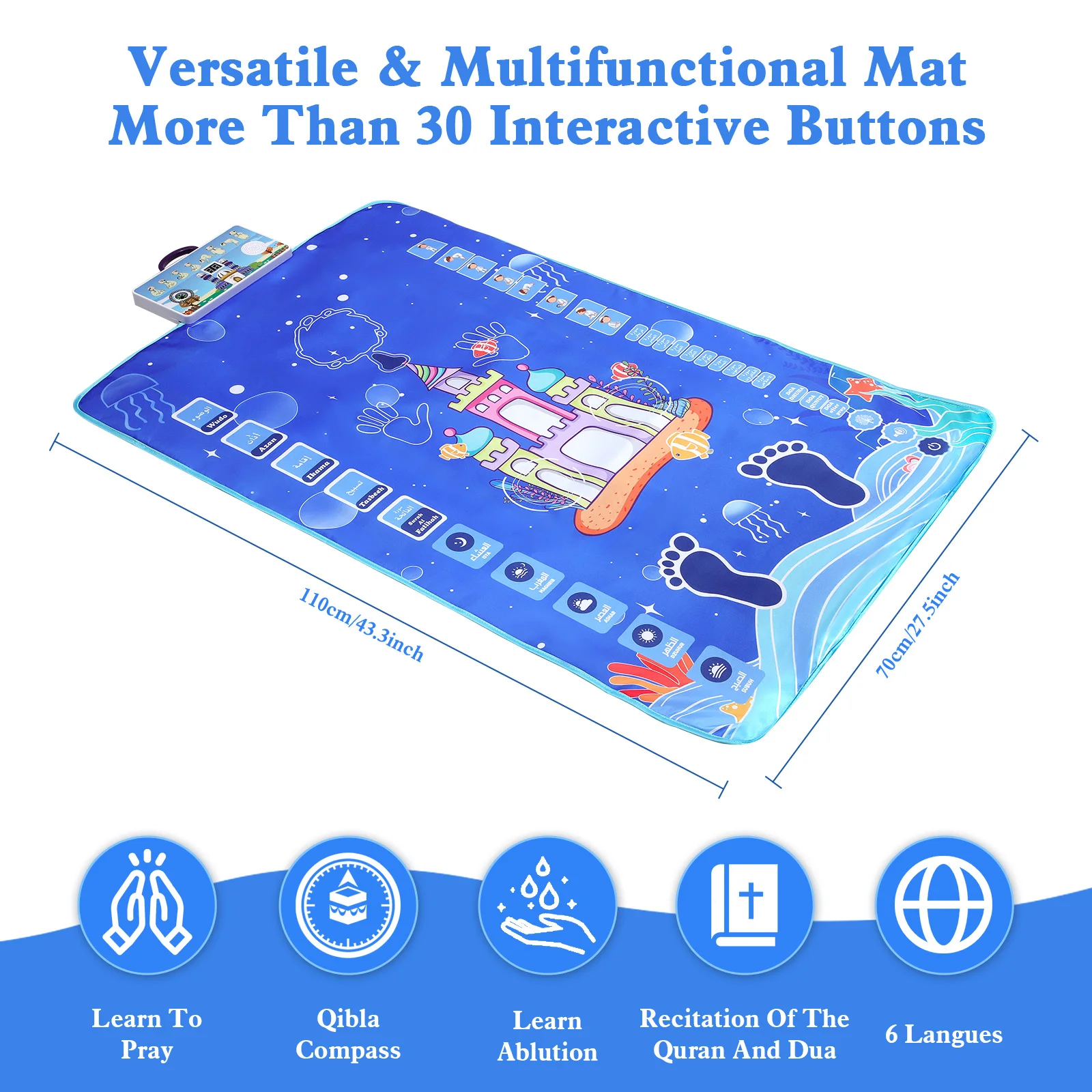 Electronic Muslim Prayer Mat - Interactive Children's Muslim Prayer Mat - Includes Tasbi Muslim Prayer Beads Fun Prayer Learning