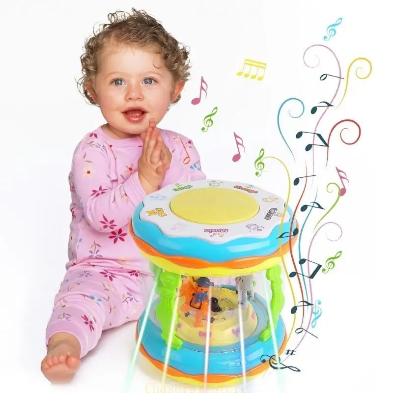 E7CE Electronic Handdrum Baby Toy Led Rotating Projector Toy with Music Toddler Soothing Toy Glow-at The Dark Children Gift