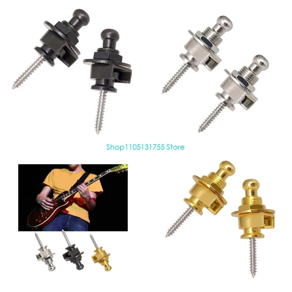 K0EF Set of 2 Guitar Strap Safe Locks Elegant Buttons Guitar Accessory Set Metal Strap Locks Electric Guitar Part for Guitar