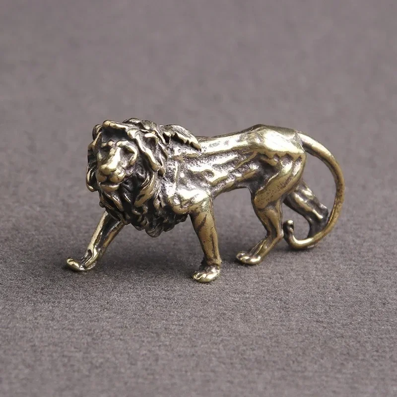Vintage Metal Lion King Mini Figurines Brass Solid Copper Sculpture Ornaments Desktop Decor Home Scene Layout Decorations
