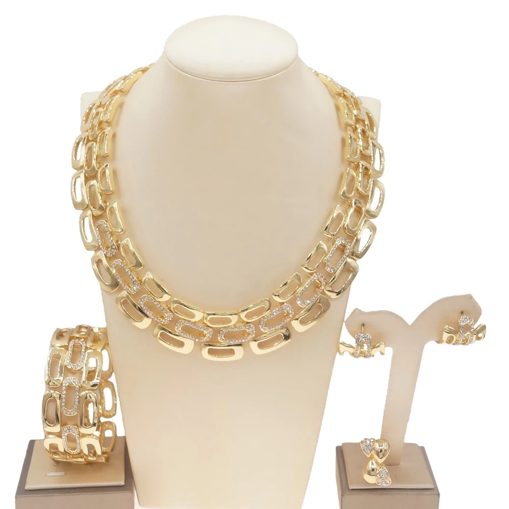

Italian Golden Jewelry Set Woman Iarge Necklace Nigeria Fashion Banquet Wedding Party Gift