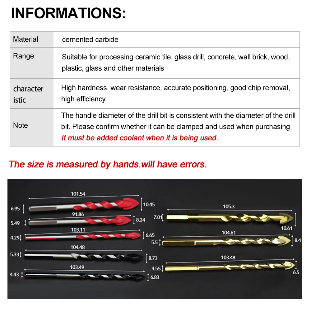 จัดส่งฟรี10ชิ้น6มม.8มม.Spade เจาะสามเหลี่ยม Hex Shank Drill Bits สำหรับเซรามิคกระเบื้องคอนกรีตแก้วหินอ่อนฯลฯ