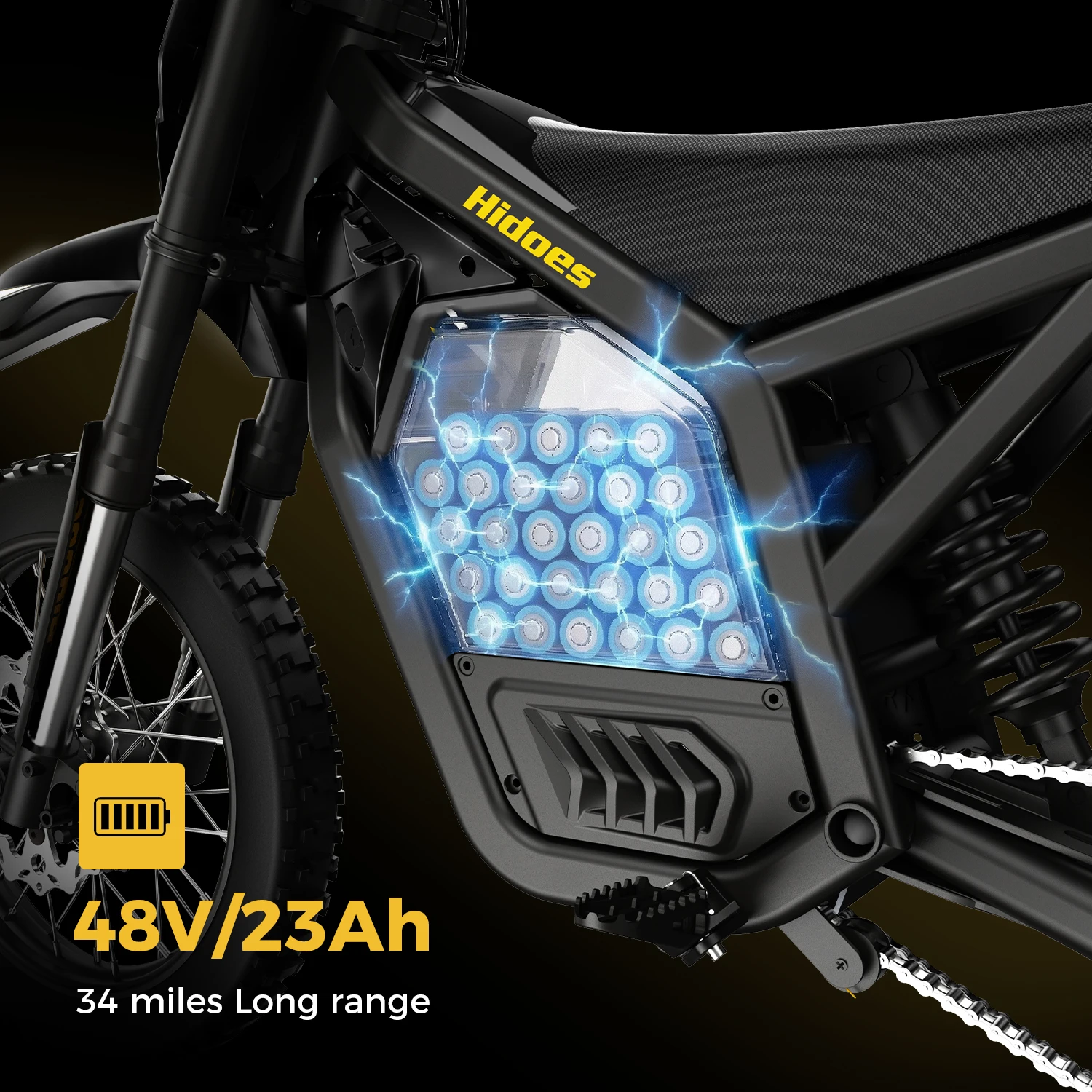 Motocicleta Eléctrica Hidoes G2 3500W 48V 23Ah con Neumáticos Gruesos de 12/14" para Adolescentes y Niños