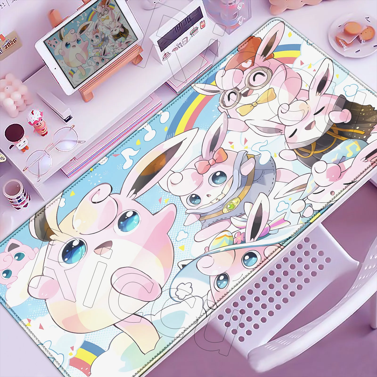 

New P-pokemonS Jigglypuff Mousepad Kawaii Pink Keyboard Rug PC Japan Anime Gamer Cabinet Mouse Pad Laptop Desk Mat for Girl Gift