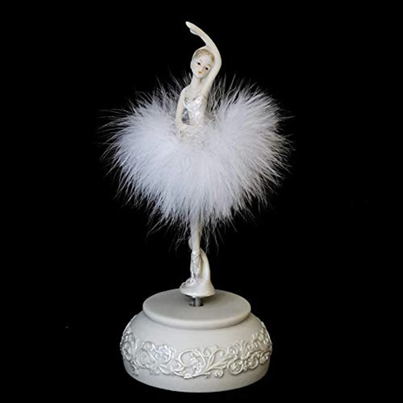 Feather Skirt Rotating Music Box Figurine, Manual Control Dancing Girl Musical Box For Girls